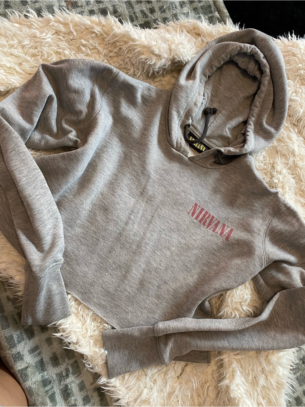 NIRVANA Gray Cropped Hoodie with red Logo